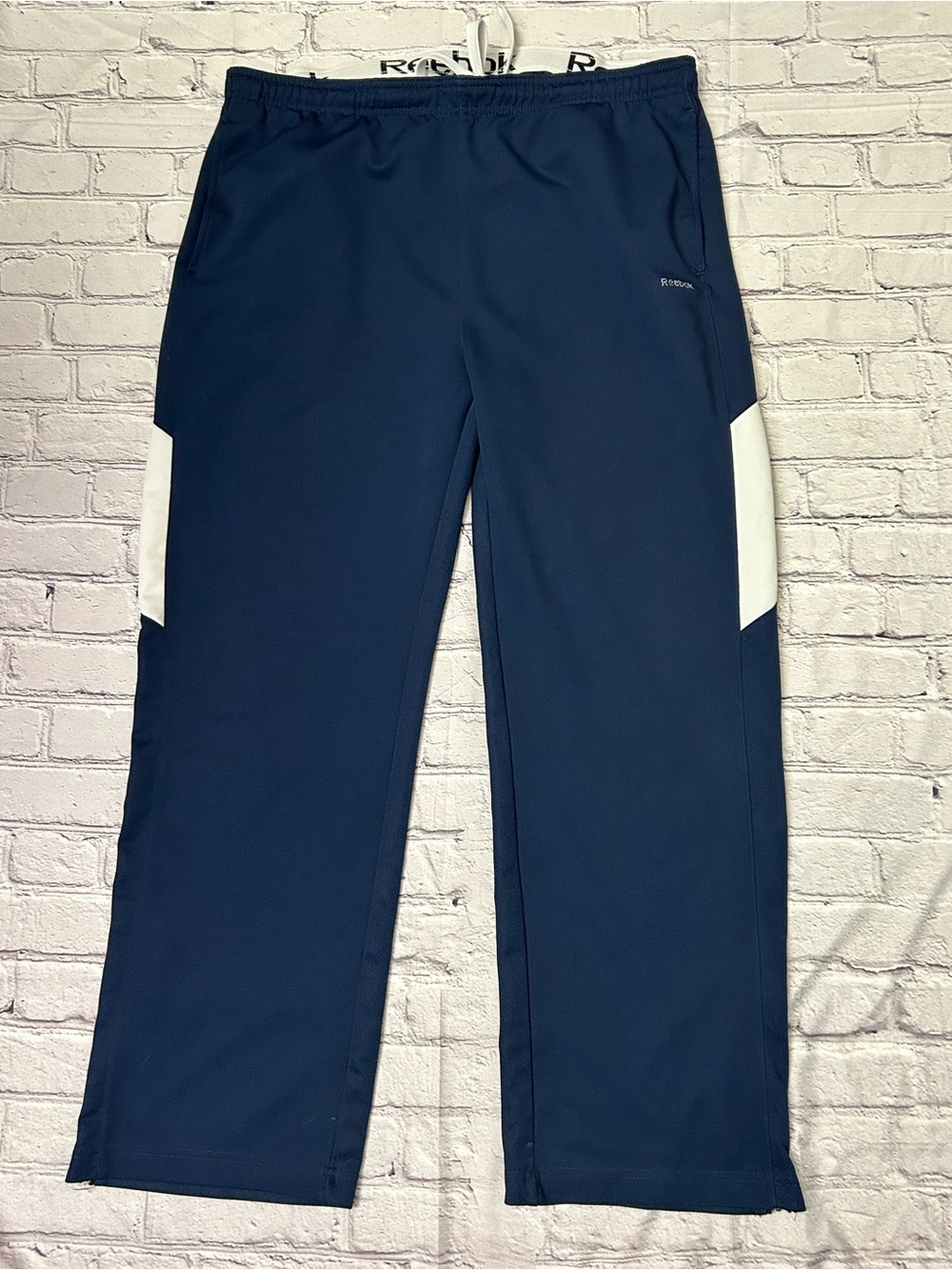 Reebok Navy Track Pants with White Side Panels